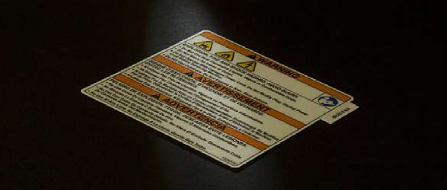 Warning label designed by Marking Systems Inc