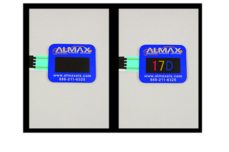 Side-by-side view of a Dead Front membrane switch from Marking Systems, one is off, the other with the backlight on.