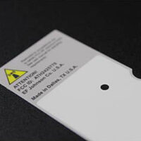 Front view of a thermal printable info label printed by label printing services at MSI.