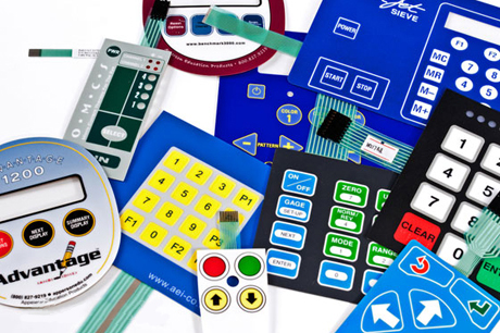 A multitude of membrane switches from Marking Systems with membrane keypads, labels, and other pressable features.