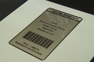 Front view of a tamper-evident label from label printing services at Marking Systems.