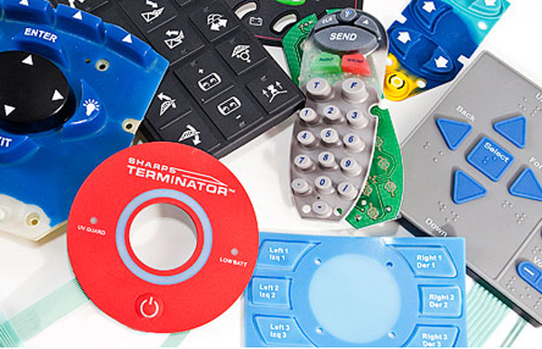 A variety of rubber keypad membrane switches made by Marking Systems Inc.