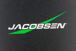 Jacobsen thermal die cut nameplate designed by Marking Systems