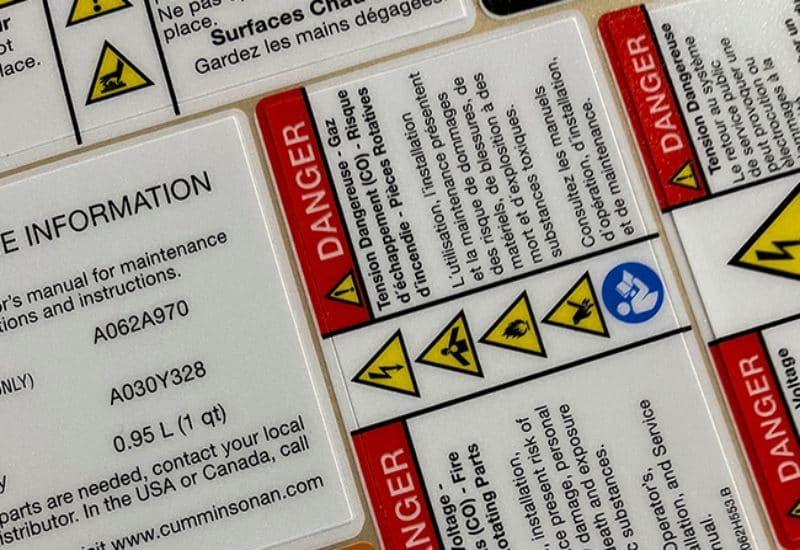 Danger labels printed by Marking systems in Garland, TX